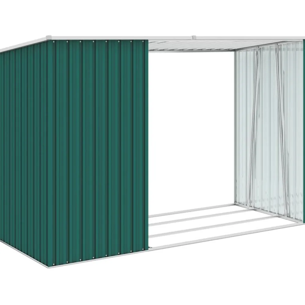 Puutarhan polttopuuvaja vihreä 245x98x159cm galvanoitu teräs*FinePRICE Sale