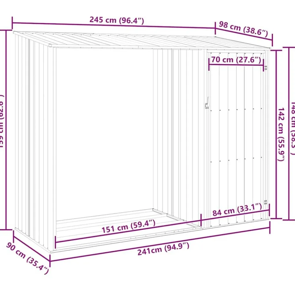 Puutarhan polttopuuvaja vihreä 245x98x159cm galvanoitu teräs*FinePRICE Sale