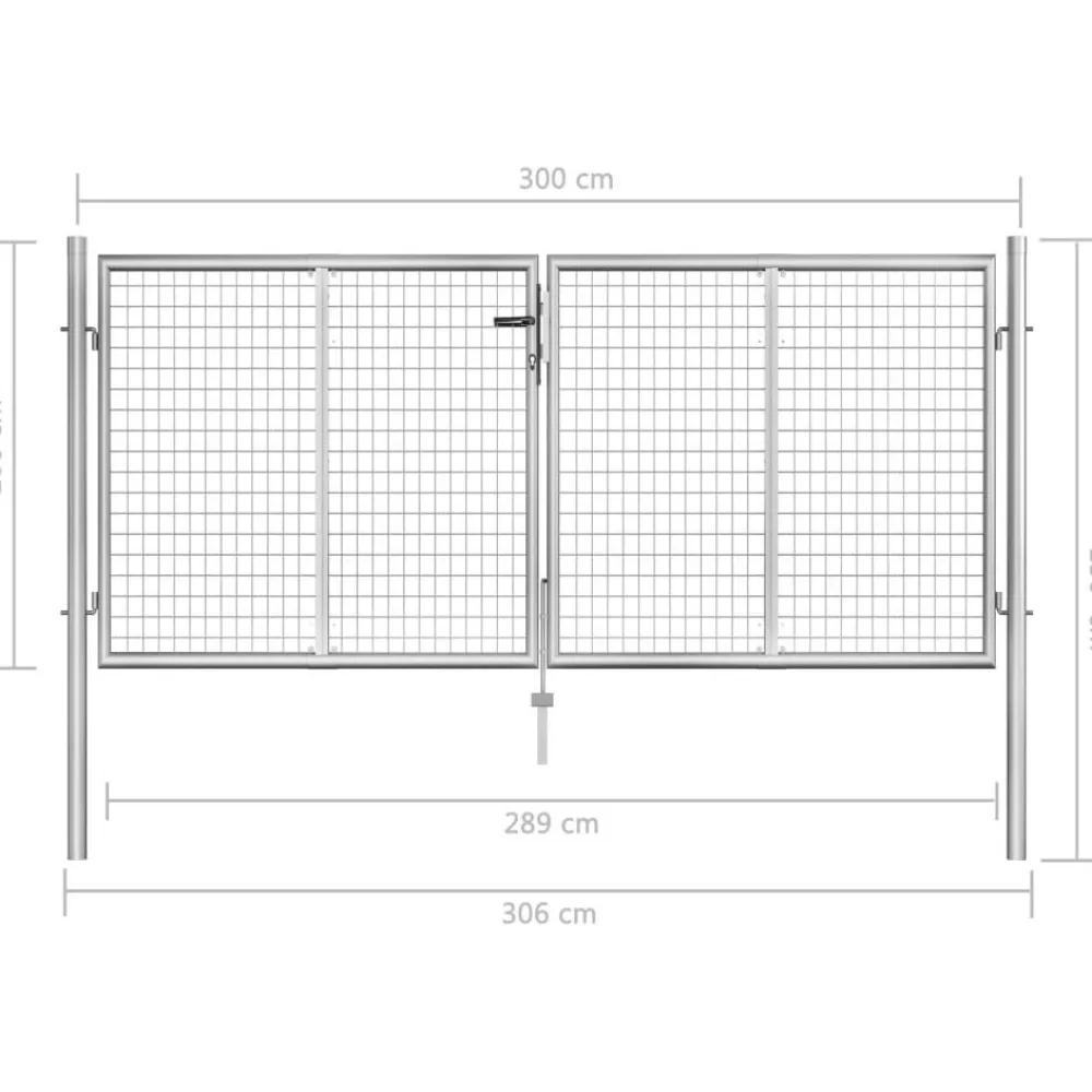 Puutarhaportti galvanoitu teräs 306x150cm hopea*FinePRICE Best
