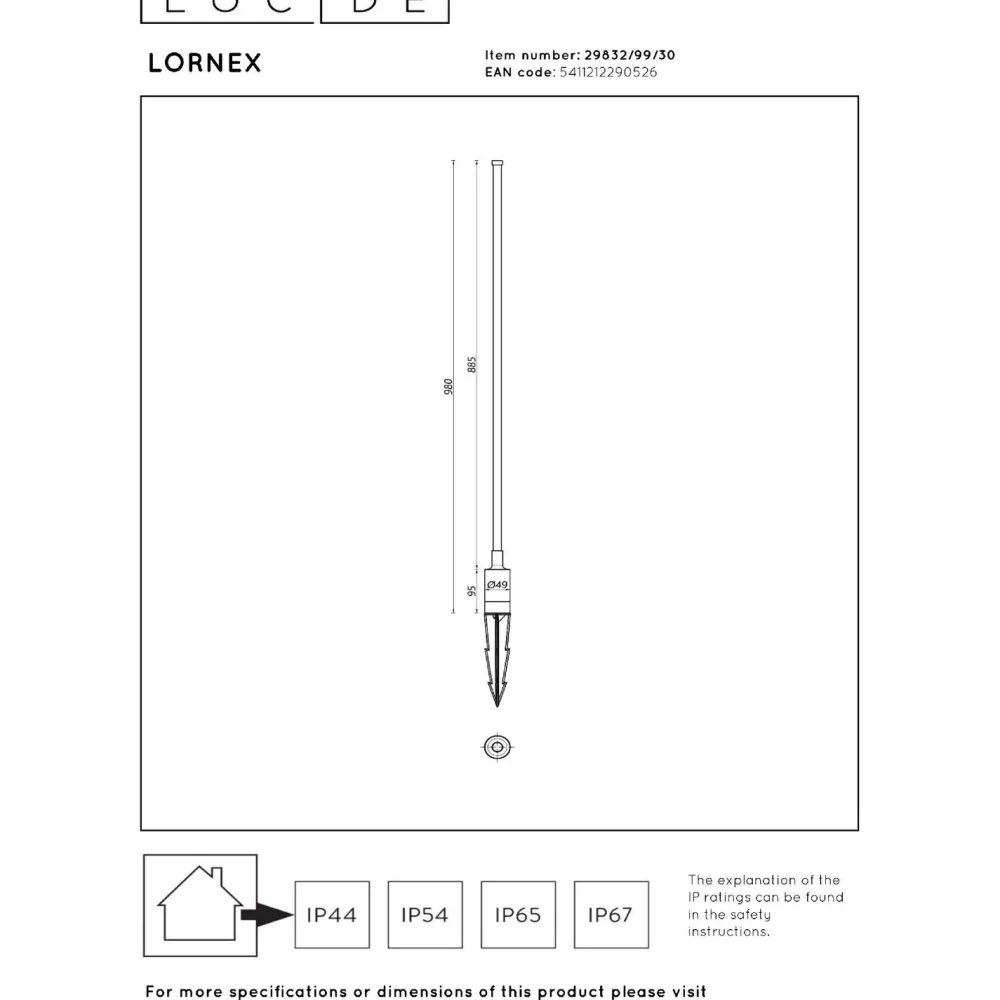 Puutarhaspotti Lornex, Ø4.9cm, IP54, 6W, musta*Lucide