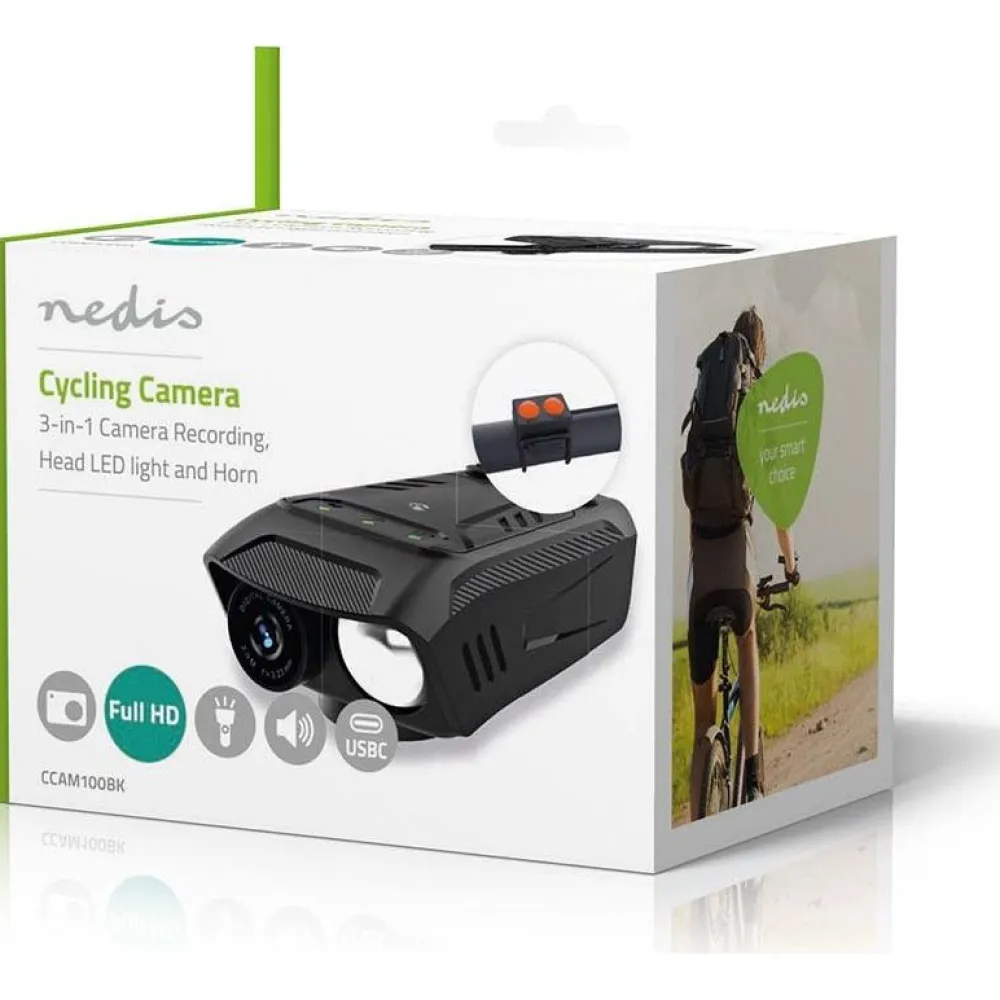 Pyöräkamera valolla ja torvella CCAM100BK Full HD*Nedis New