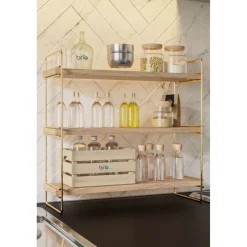 Pöytähylly Masa, 40x40cm, kulta/ruskea*Linento Furniture Online