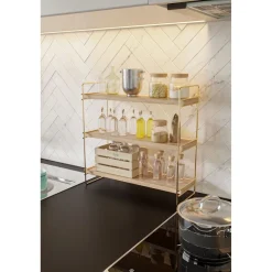 Pöytähylly Masa, 40x40cm, kulta/ruskea*Linento Furniture Online