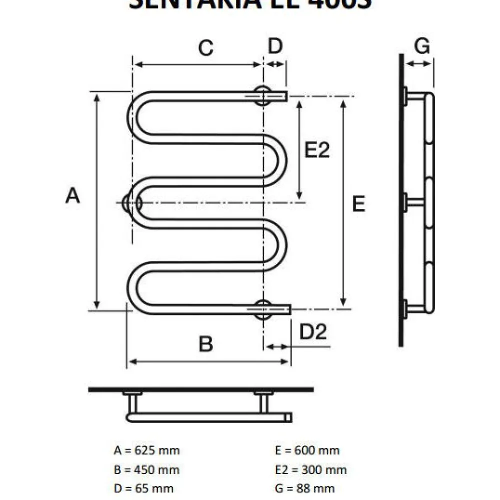 Pyyhekuivain EE 400S 5K L 500x630 mm 60W sähkö kromi*Sentakia New