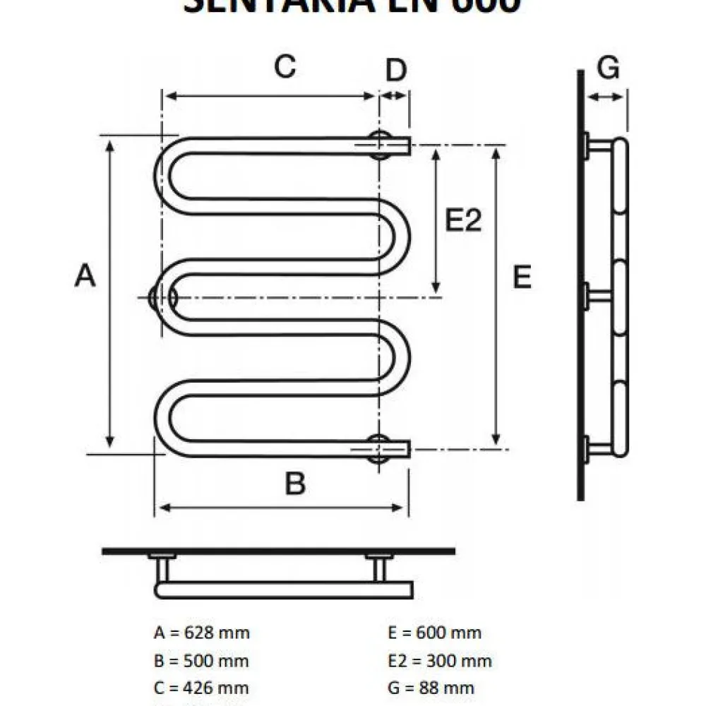 New Pyyhekuivain EN 600 500x628 mm vesi rst Vesikiertoiset Pyyhekuivaimet