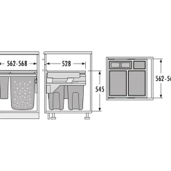 Pyykkikori 60 cm 2x33 l + 1x12 l + 1x2.5 l*Savo Online