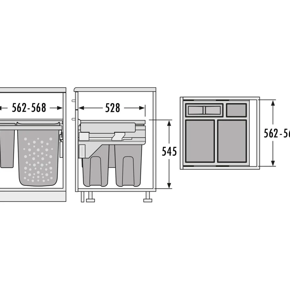 Pyykkikori 60 cm 2x33 l + 1x12 l + 1x2.5 l*Savo Online