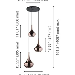Best Riippuvalaisin Almoster 3-osainen Ø55cm 3xE27 maks. 28W/kpl IP20 musta/kupari Riippuvalaisimet