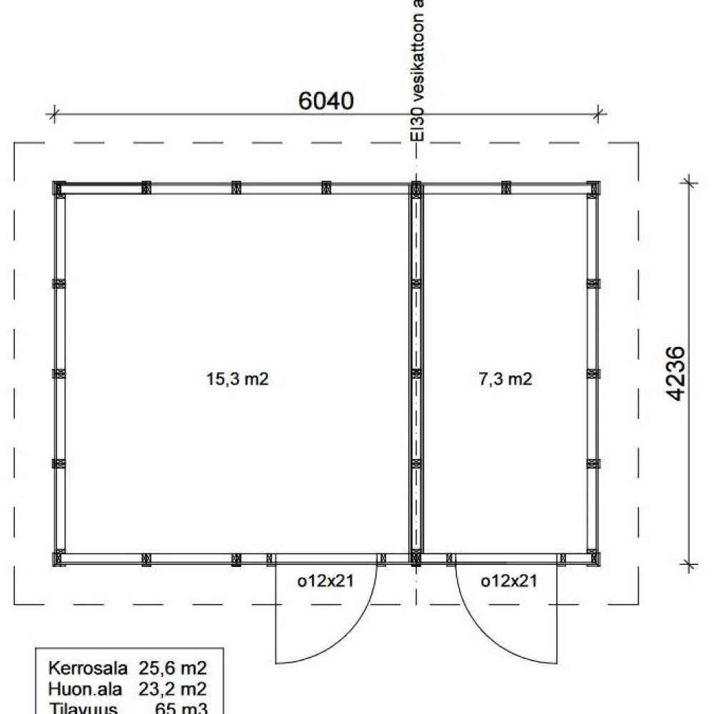 Sale Roskakatos RK25V, 6040x4236mm, 25.6m², puuvalmis Roskakatokset
