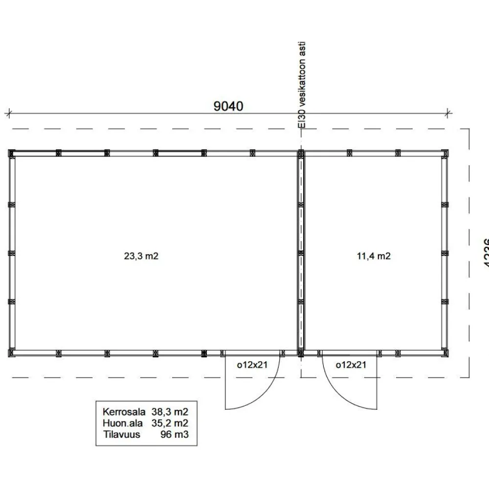 New Roskakatos RK38V, 9040x4236mm, 38.3m², puuvalmis Roskakatokset