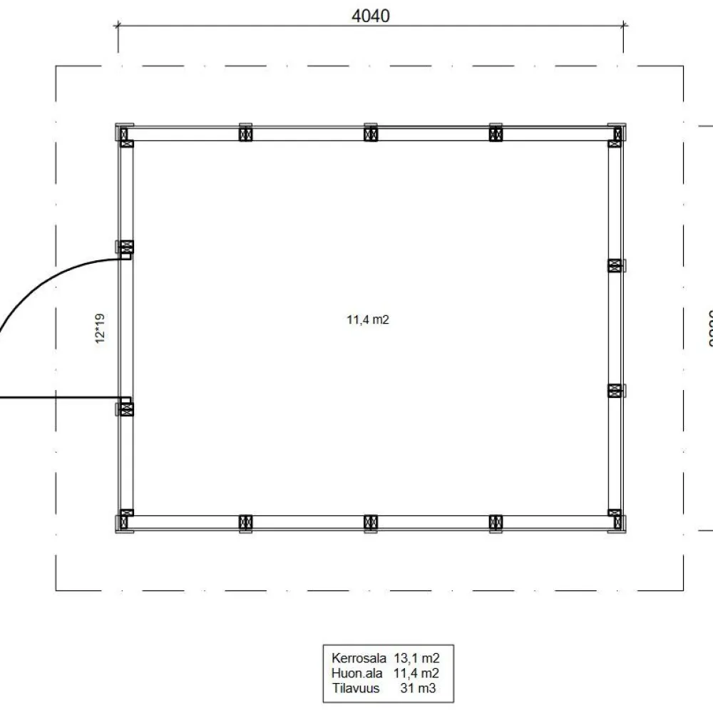 Roskakatos RK13, 4040x3226mm, 13.1m², puuvalmis*Timburg Hot