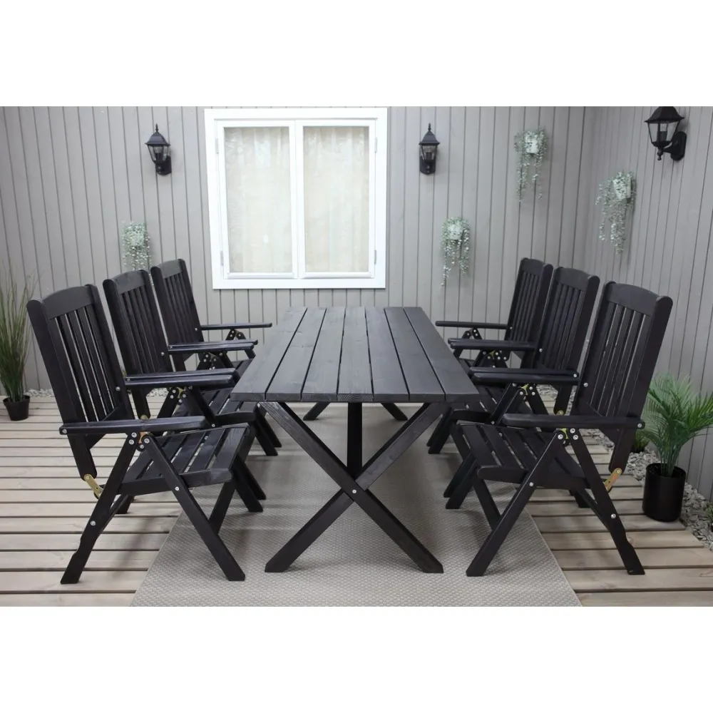 Ruokailuryhmä Scottsdale 190cm pöytä + 6 tuolia musta*Baltic Garden Discount