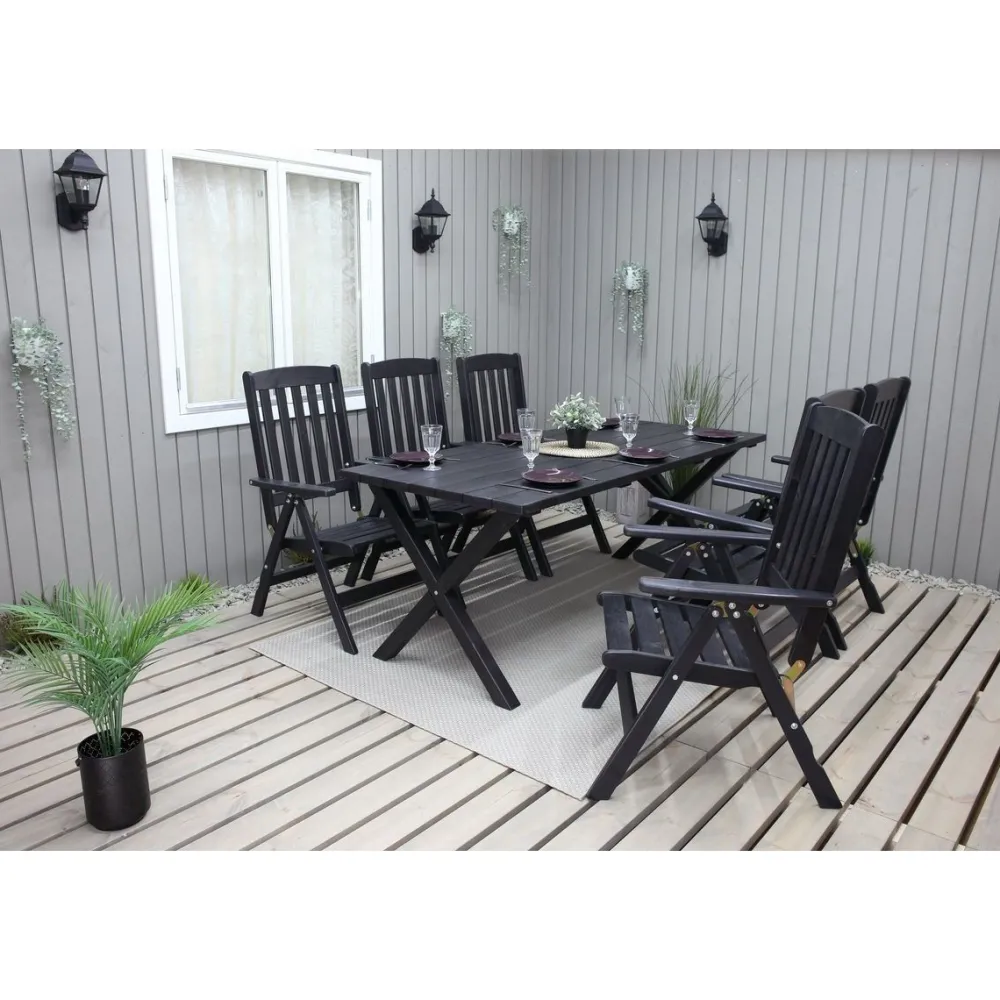 Ruokailuryhmä Scottsdale 190cm pöytä + 6 tuolia musta*Baltic Garden Discount