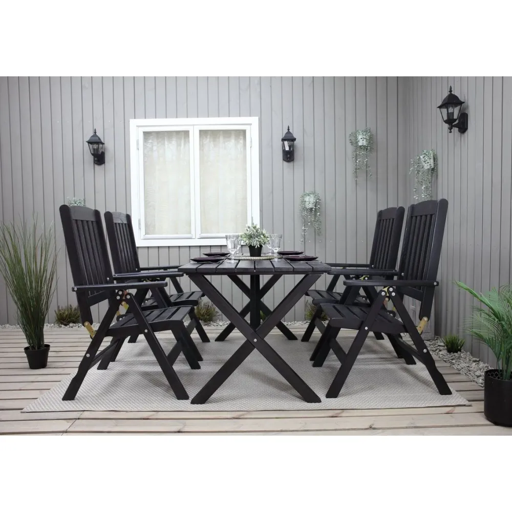 Ruokailuryhmä Scottsdale 150cm pöytä + 4 tuolia musta*Baltic Garden New