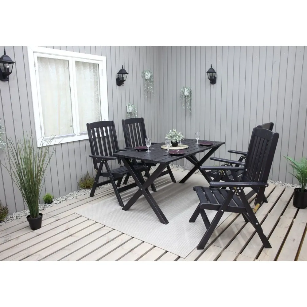 Ruokailuryhmä Scottsdale 150cm pöytä + 4 tuolia musta*Baltic Garden New