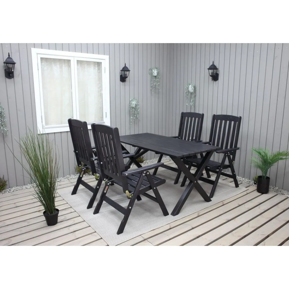 Ruokailuryhmä Scottsdale 150cm pöytä + 4 tuolia musta*Baltic Garden New