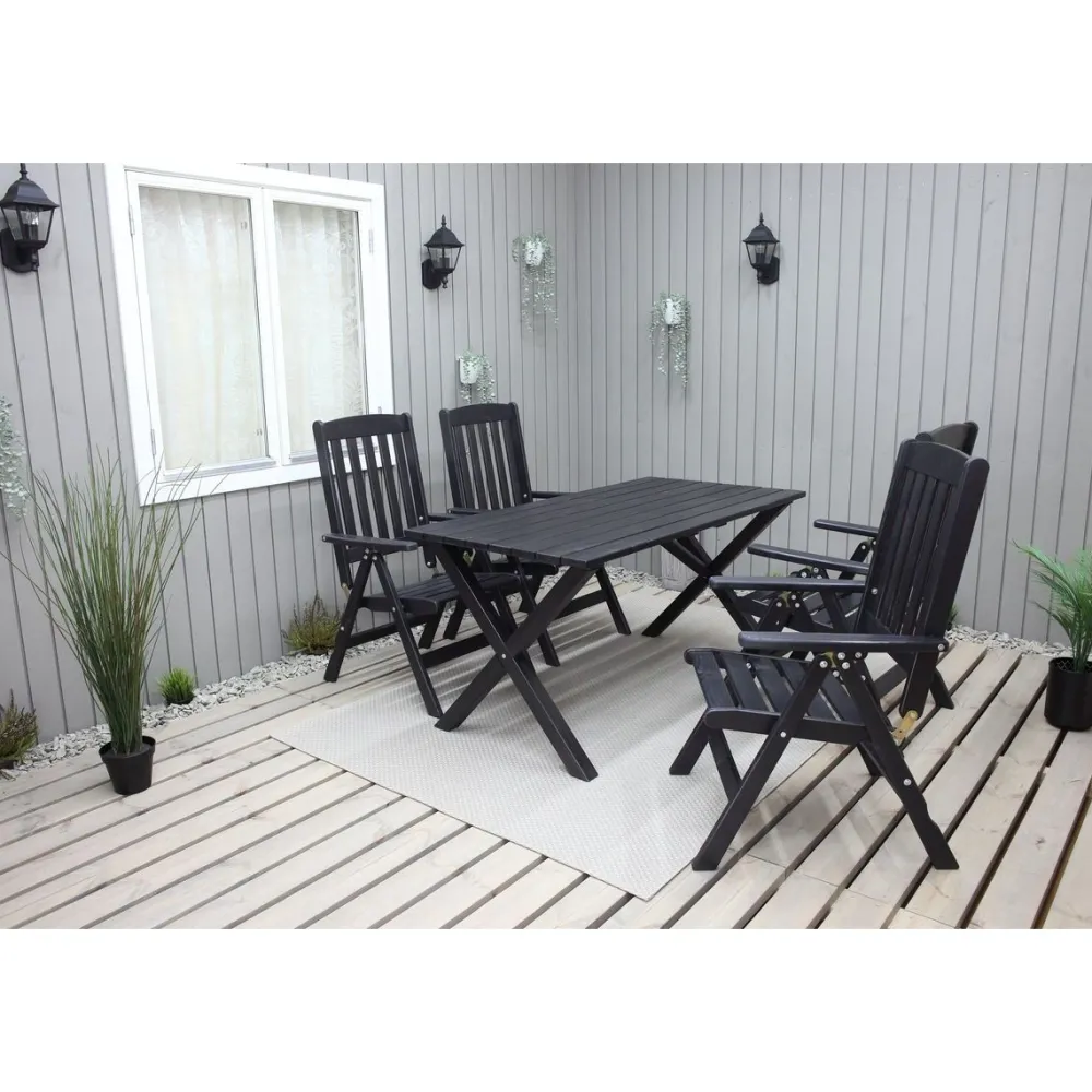 Ruokailuryhmä Scottsdale 150cm pöytä + 4 tuolia musta*Baltic Garden New