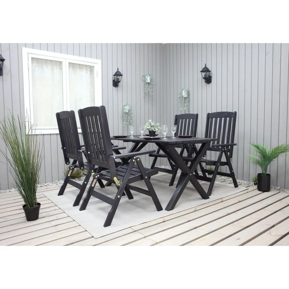 Ruokailuryhmä Scottsdale 150cm pöytä + 4 tuolia musta*Baltic Garden New