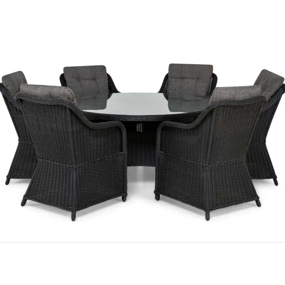 Ruokailuryhmä Marcus ø140 cm pöytä + 6 nojatuolia musta/harmaa*Comfort Garden Best