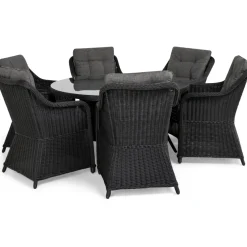Ruokailuryhmä Marcus ø140 cm pöytä + 6 nojatuolia musta/harmaa*Comfort Garden Best