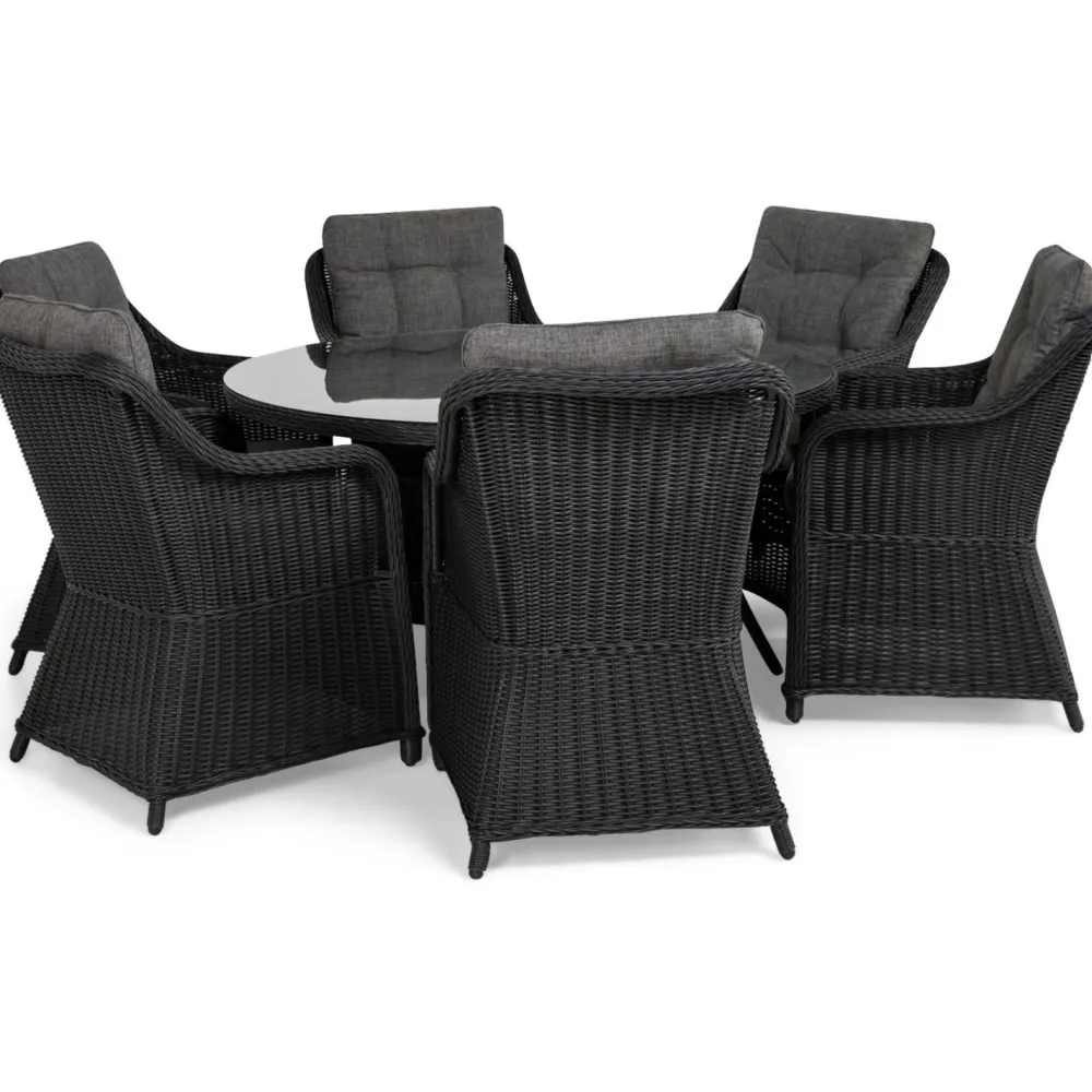 Ruokailuryhmä Marcus ø140 cm pöytä + 6 nojatuolia musta/harmaa*Comfort Garden Best
