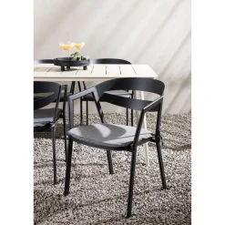 Ruokailuryhmä ulos , beige Lina-pöytä 200x90cm + 6 mustaa Slit-tuolia*Venture Home Best