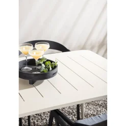Ruokailuryhmä ulos , beige Lina-pöytä 200x90cm + 6 mustaa Slit-tuolia*Venture Home Best