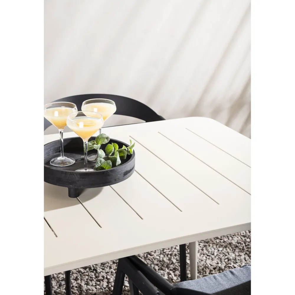 Ruokailuryhmä ulos , beige Lina-pöytä 200x90cm + 6 mustaa Slit-tuolia*Venture Home Best