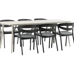 Ruokailuryhmä ulos , beige Lina-pöytä 200x90cm + 6 mustaa Slit-tuolia*Venture Home Best