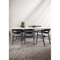Ruokailuryhmä ulos , beige Lina-pöytä 200x90cm + 6 mustaa Slit-tuolia*Venture Home Best