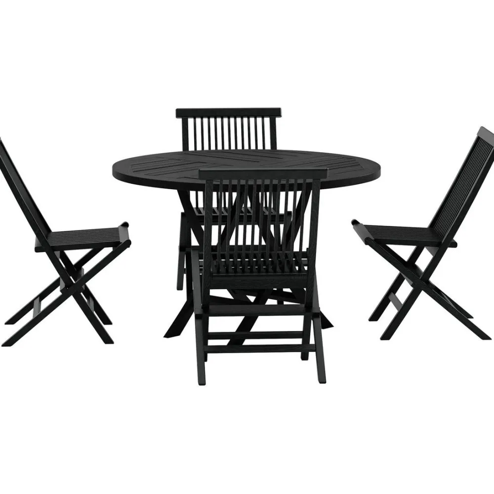 Discount Ruokailuryhmä ulos , musta Kenya-pöytä Ø120cm + 4 mustaa Kenya-tuolia Ruokailuryhmät Ulos