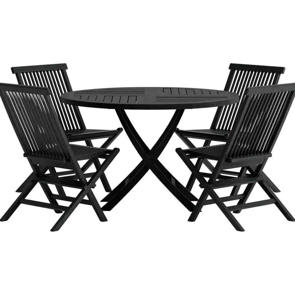 Discount Ruokailuryhmä ulos , musta Kenya-pöytä Ø120cm + 4 mustaa Kenya-tuolia Ruokailuryhmät Ulos