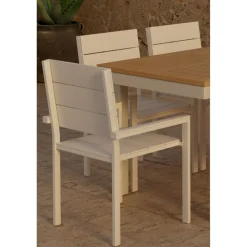 Online Ruokailuryhmä ulos , luonnollisenvärinen Panama-pöytä 160x90cm + 6 beigeä Levels-tuolia Ruokailuryhmät Ulos