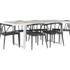 Ruokailuryhmä , 200x90cm, beige/valkoinen Merlo-pöytä + 6 mustaa Stina-tuolia*Venture Home Hot