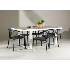 Ruokailuryhmä , 200x90cm, beige/valkoinen Merlo-pöytä + 6 mustaa Stina-tuolia*Venture Home Hot