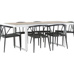 Ruokailuryhmä , 200x90cm, beige/valkoinen Merlo-pöytä + 6 mustaa Stina-tuolia*Venture Home Hot