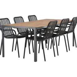 Hot Ruokailuryhmä , 200x90cm ruskea/musta Break-pöytä + 6 mustaa Peking-tuolia Ruokailuryhmät Ulos