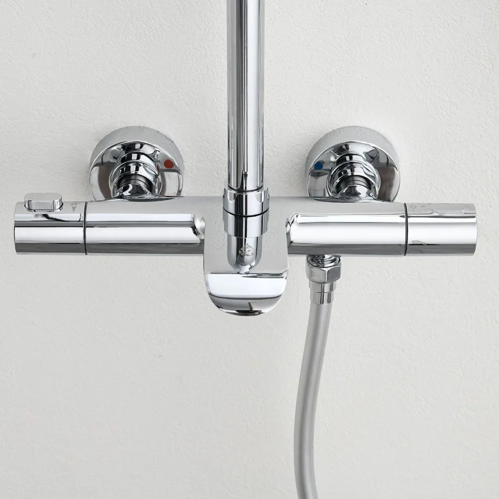 Outlet Sadesuihkusetti Brusa, termostaattihanalla, suihkupää ⌀240mm, juoksuputkella, kiiltävä kromi Suihkut