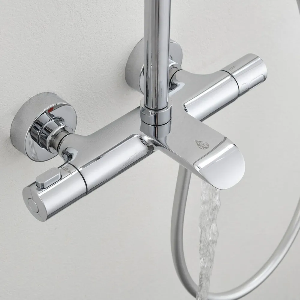 Outlet Sadesuihkusetti Brusa, termostaattihanalla, suihkupää ⌀240mm, juoksuputkella, kiiltävä kromi Suihkut