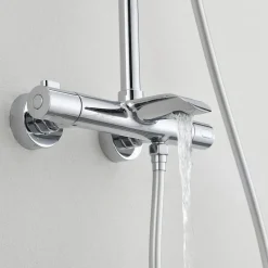 Outlet Sadesuihkusetti Brusa, termostaattihanalla, suihkupää ⌀240mm, juoksuputkella, kiiltävä kromi Suihkut