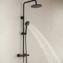 Sadesuihkusetti Glimma, termostaattihanalla, hierova suihku, suihkupää ⌀200mm, musta*Bathlife Online