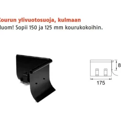 Sadevesijärjestelmä puolipyöreä: kourun ylimenosuoja, kulma,  eri värejä*Ruukki Online