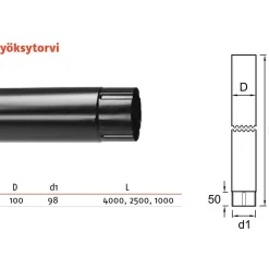 Sadevesijärjestelmä puolipyöreä: syöksytorvi pyöreä 1.0m ø100mm, eri värejä*Ruukki New