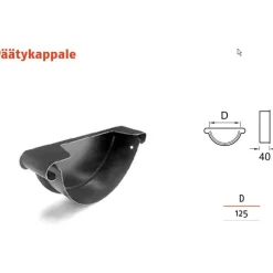 Outlet Sadevesijärjestelmä puolipyöreä: kourun päätykappale ø125mm kourulle, 1kpl, eri värejä Rännit|Rännit