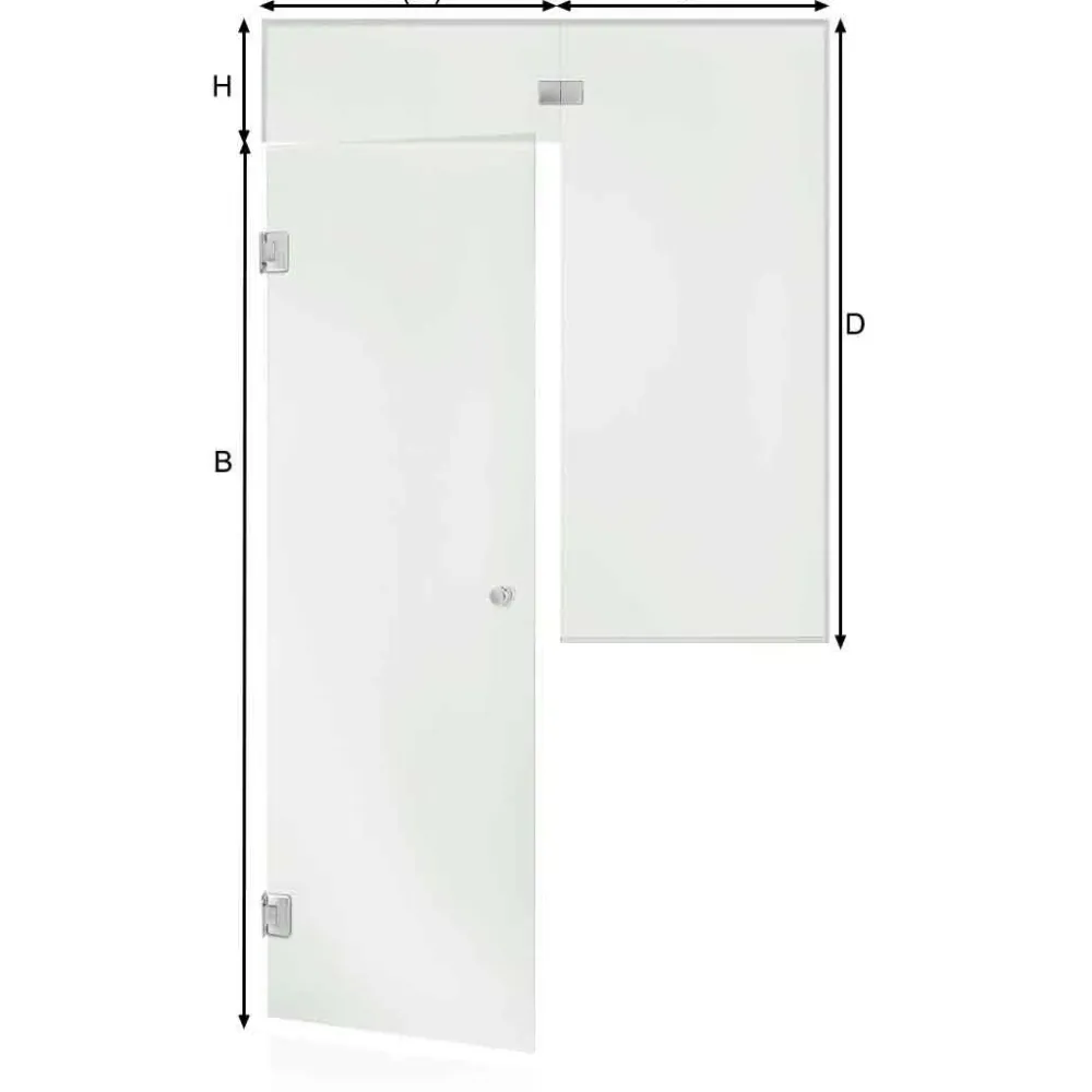 New Saunan lasiseinä Glass, ovi, lisäpala, ikkuna, saranat sivulla, vasen Saunan Lasiseinät