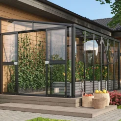 Seinäkasvihuone Helena, lasi/polykarbonaatti, musta, eri kokoja*Vitavia Outlet