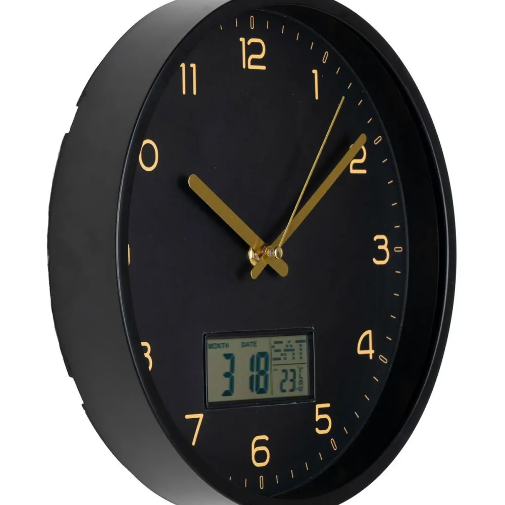 Seinäkello Amiens, ø25cm, digitaalinen näyttö, hiljainen käynti, musta*House Nordic Discount