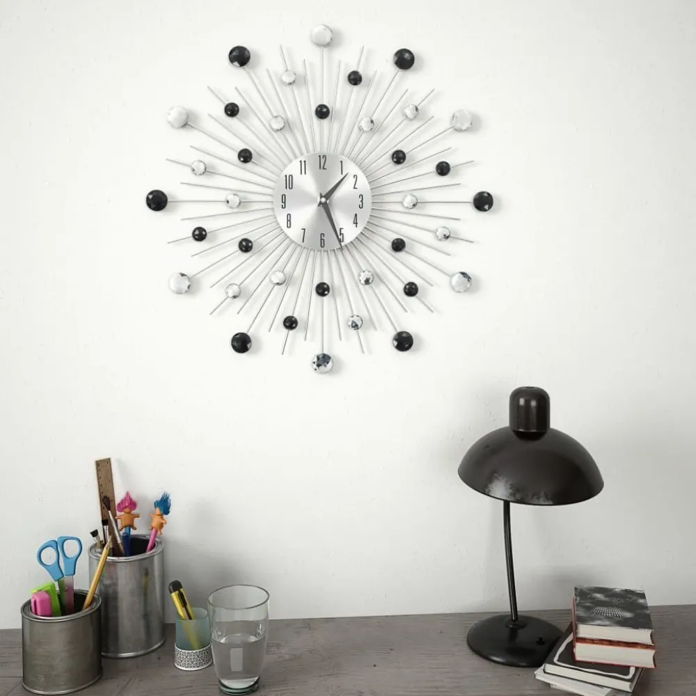 Seinäkello kvartsikoneisto moderni muotoilu 50 cm hopea/musta*FinePRICE New