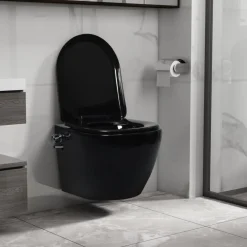 Seinäkiinnitettävä reunaton WC/bidee keramiikka musta*FinePRICE Discount