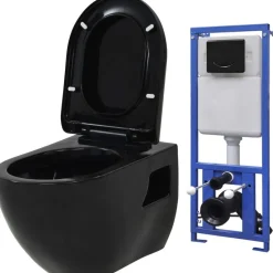 Seinään kiinnitettävä WC piilotetulla säiliöllä musta keraaminen*FinePRICE Clearance